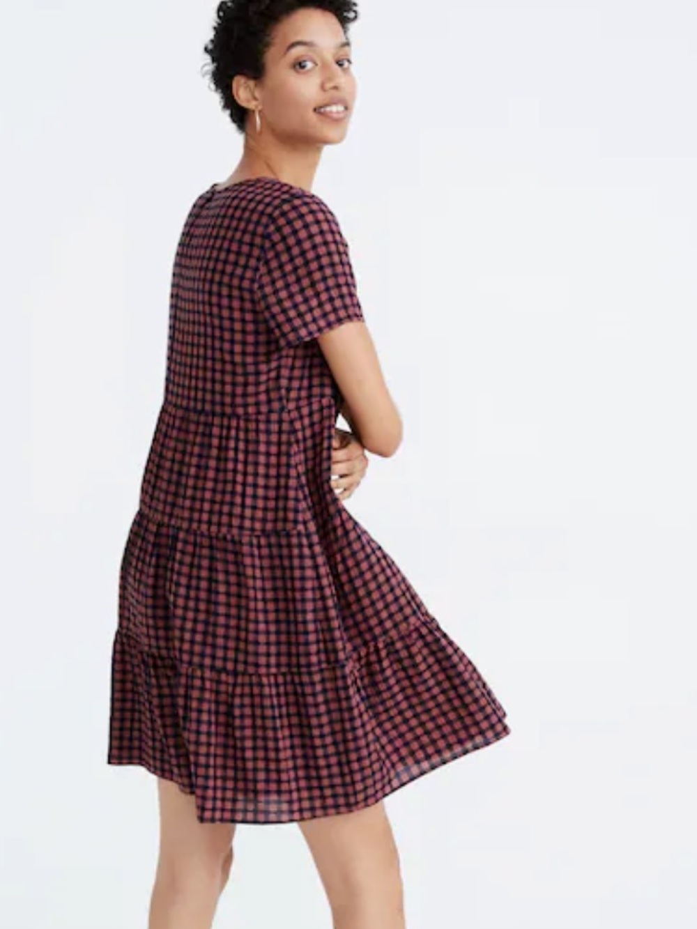 Madewell Tiered Navy and Check Gingham Check Mini Dress Size XS